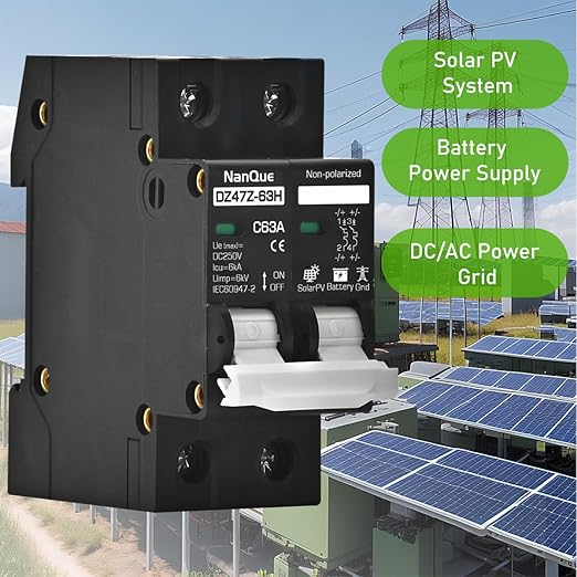 DC 36V to 250V Circuit Breaker 16/20/25/32/40/50/63A - 6kA PV Solar & Battery Protector, AC/DC Short-Circuit Overload Automatic Cut-Off, DIN Rail Mount, Fire-Safe Black Protector (40A)