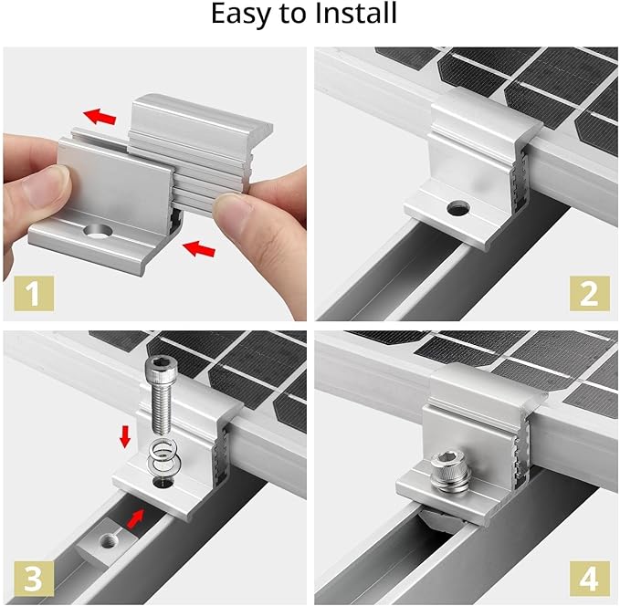 Anbte Solar Panel Mounting Brackets 30-50mm Adjustable, 10pcs Aluminum Solar Panel End Clamp Include 10*Screw M8 and 1*Wrench, Solar Mount Kit for Metal Roof, Tin Roof, Flat Roof, Sheet Roof, Silver