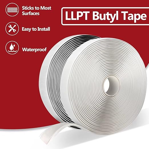 LLPT Butyl Tape White 1 Inch x 33Ft 2 Pack Tight Seal for Leak Proof EPDM RV Repair Window Glass Boat Sealing Roof Pipe Patching(WST232)