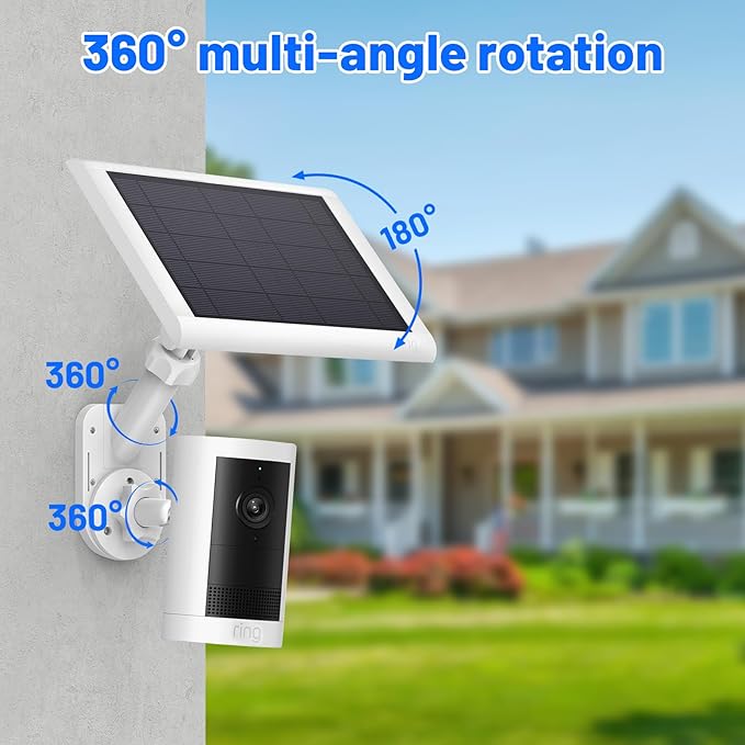 Universal 2-in-1 Wall Mount for Solar Panel & Camera-Compatible with Ring Stick Up Cam/Spotlight Cam/Plus/Pro(Battery), Blink, Arlo, Eufy, Wyze-Adjustable Solar Panel Mount with 360° Rotation White