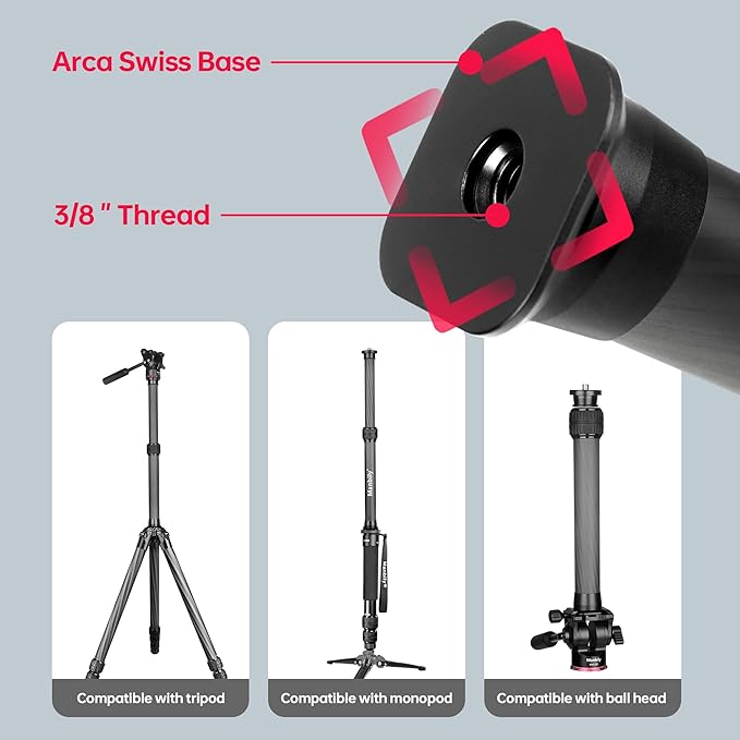 Manbily Carbon Fiber Tripod Extension Pole, 32mm Tube Two-Section Center Column Extension Rod for Tripods