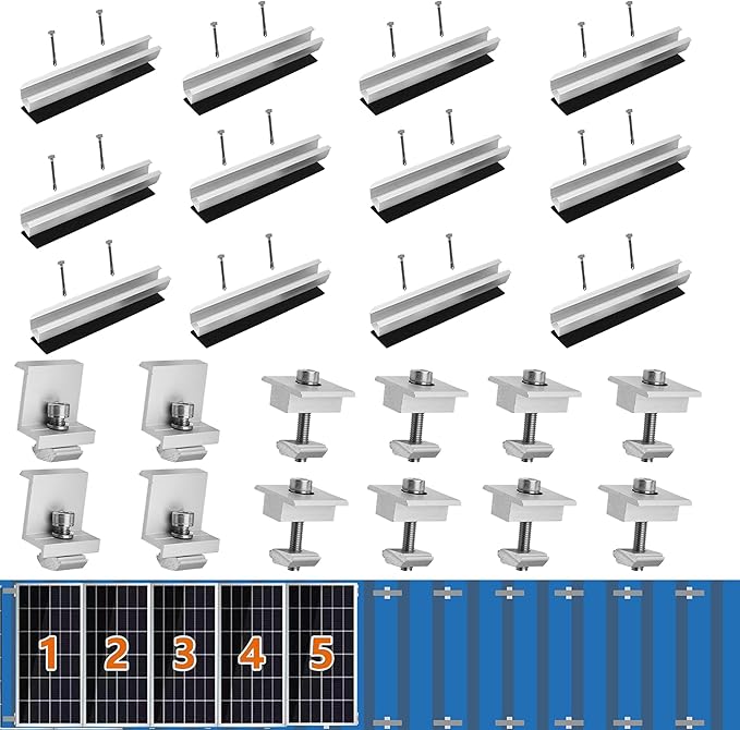 Solar Panel Bracket Kit, 12 Pcs Aluminium Mounting Rail 120mm, Solar Panel Mount 30mm/35mm, Z-Bracket Set, Center Clamps, Solar Mounting Rail Connector for Metal Roof, Tin Roof, Flat Roof, Sheet Roof