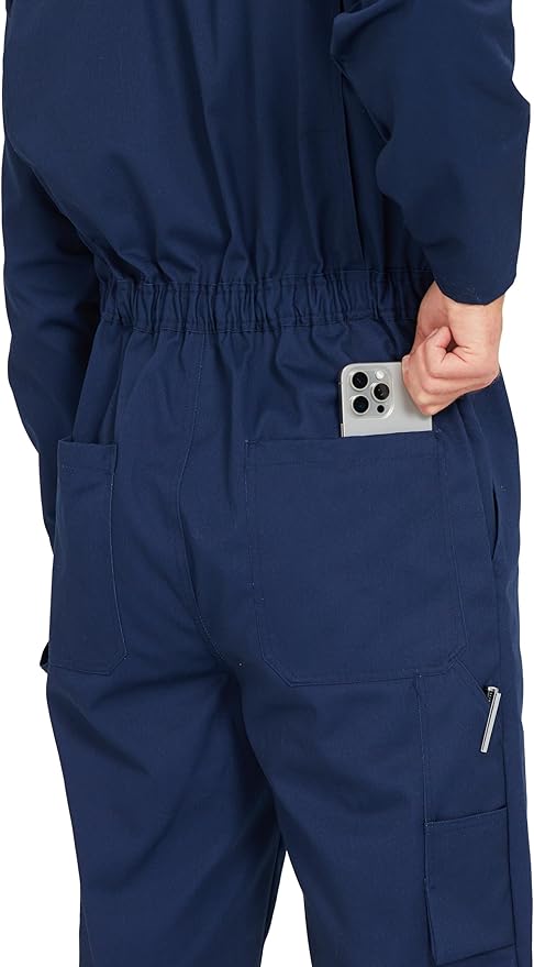 Ubon Long Sleeve Coveralls for Men, Zip Front Cotton Twill Work Coverall, Action Back Jumpsuit with Pockets