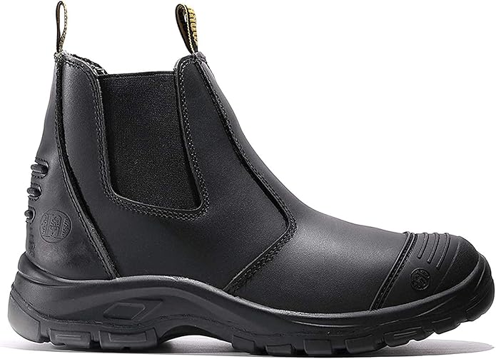 DIIG Work Boots for Men, Steel/Soft Toe Waterproof Working Boots, Slip Resistant Anti-Static Slip-on Safety Working Shoes
