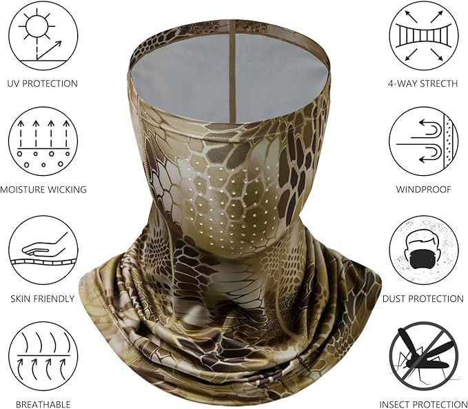 BASSDASH Neck Gaiter Mask UPF 50 Sun Protection for Men & Women, Fishing, Hiking, Outdoor
