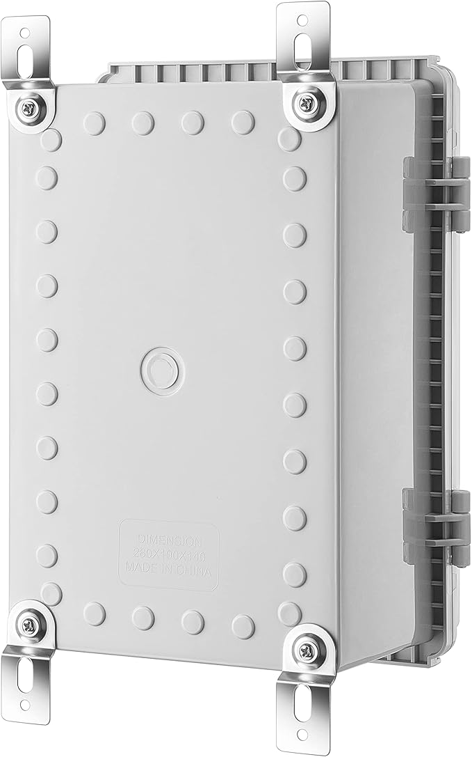 Junction Box, IP67 Waterproof Plastic Enclosure for Electrical Project, Hinged Grey Cover, Includes Mounting Plate and Wall Bracket (Grey Cover, 11.4"×7.5"×5.5")