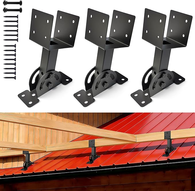 4x4 Heavy Duty Roof Riser Brackets Kit 3 Pcs，Adjustable Angle Pergola Brackets Black Powder-Coated for Patio Pergola Gazebo