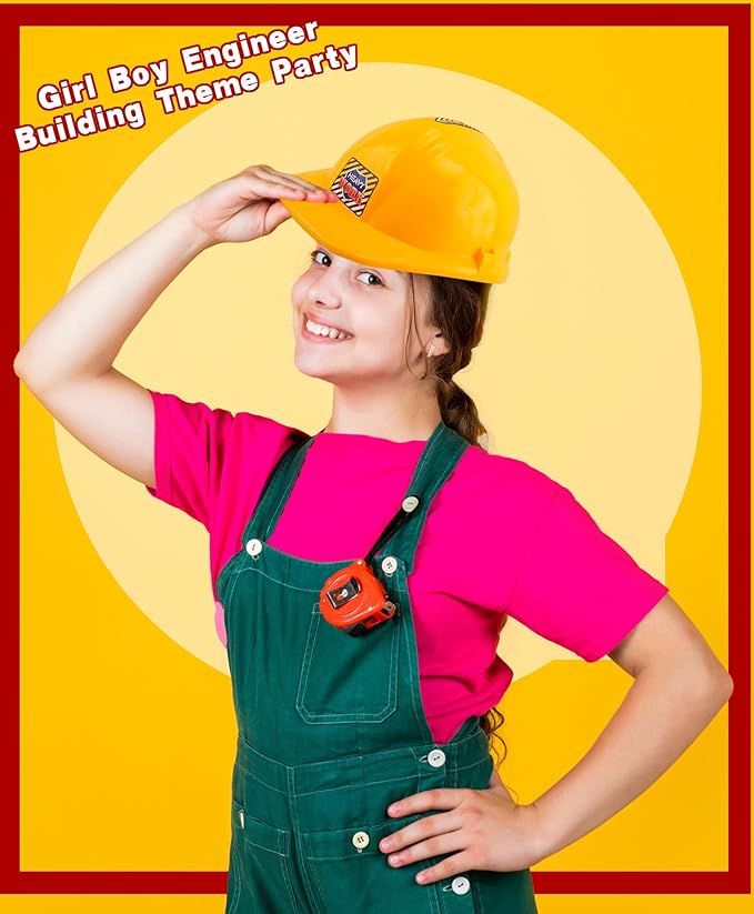 2 Pack Child Construction Hats Plastic Construction Worker Helmet Yellow Hard Hat for Kids Boys Girls Engineer Building Theme Party Dress Up