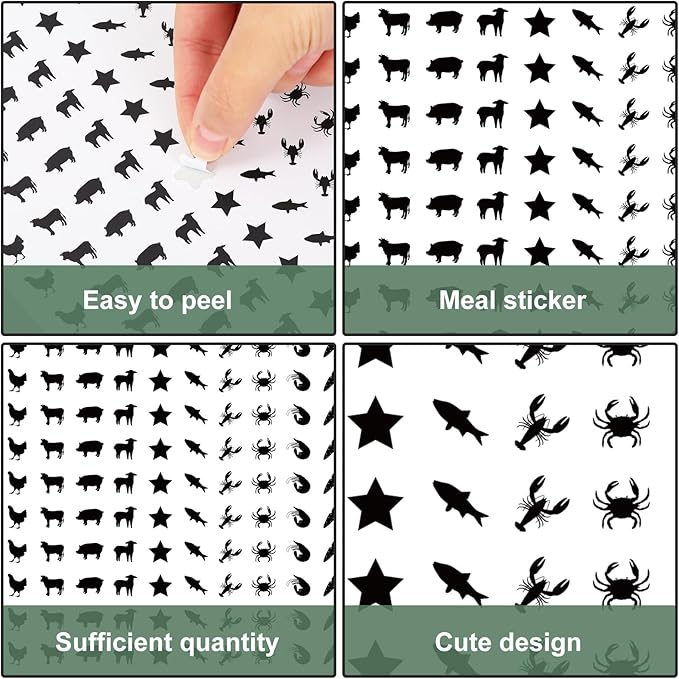 JarThenaAMCS 2400Pcs Mini Meal Sticker Black Food Choice Decal 10 Styles Wedding Menu Indicator Sticker for Place Card Party Supplies, 0.5 in
