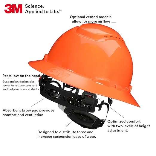 3M Hard Hat SecureFit H-806SFV-UV, Orange, Vented Full Brim Style Safety Helmet with Uvicator Sensor, 4-Point Pressure Diffusion Ratchet Suspension, ANSI Z87.1