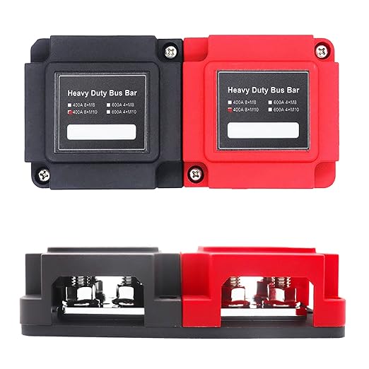 400A Power Distribution Block Bus Bar Pair with Cover Marine Bus Bar, Automotive, and Solar Wiring 8x3/8 M10 Studs Heavy Duty Power