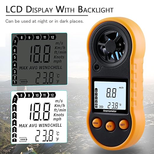 Digital Wind Speed Meter Anemometer,Handheld Air Flow Velocity Meter for Measuring Wind Speed/Temperature with Backlight LCD,for Shooting, HVAC, Drone Flying,Windsurfing, Sailing, Surfing, Fishing