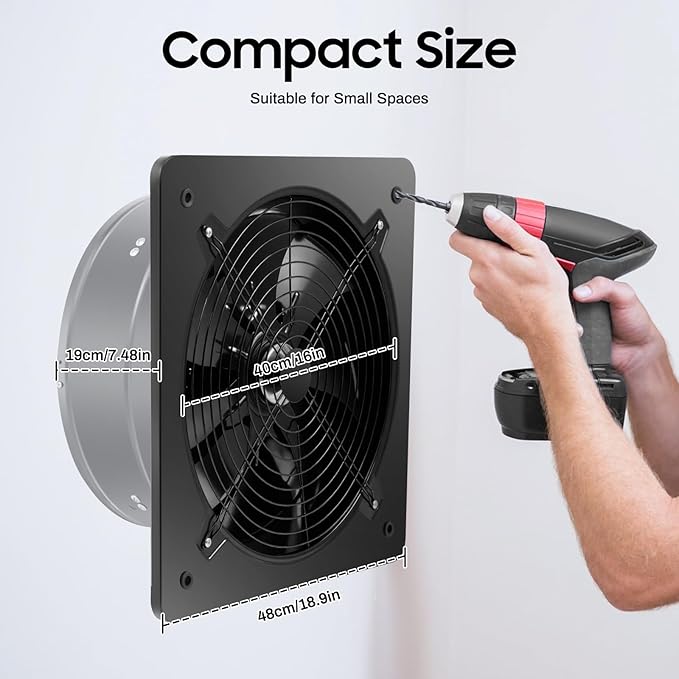16'' Explosion Proof Exhaust Fan, 300W 4700CFM Industrial Axial Flow Fan Utility Blower Ventilator Fan Extractor Factory Extraction Ventilation for Garage Shops Kitchen, 2800RPM
