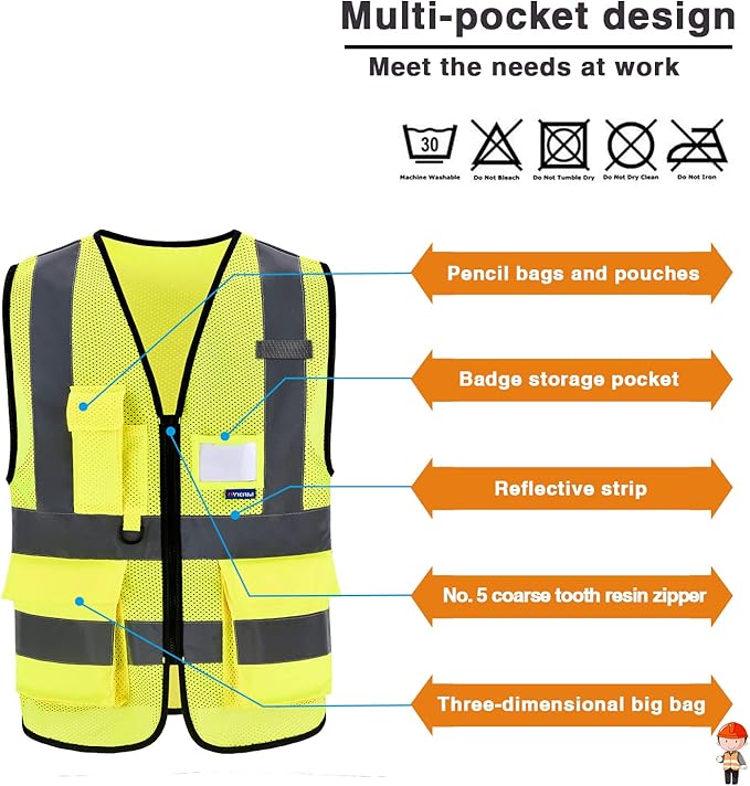 A-SAFETY 6XL7xl 8XL,high vis reflective Safety Vest,Yellow