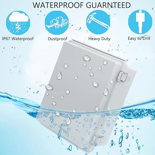 Waterproof Junction Box, ABS Plastic Electrical Box with Stainless Steel Latch, Hinged Cover Electric Project Enclosure Box with Mounting Plate, Wall Brackets 15.7"x11.8"x7.1