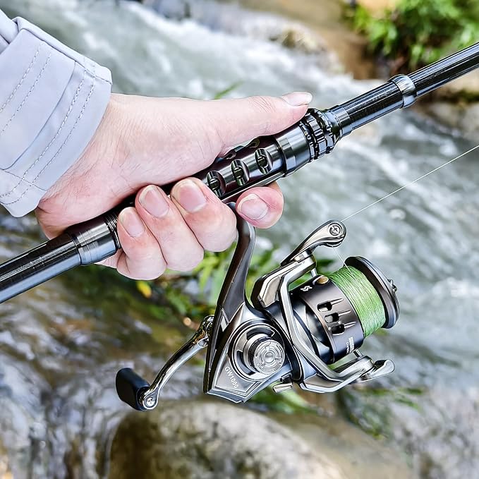 Sougayilang Fishing Rod and Reel Combo – 5.9FT Telescopic Carbon Fiber Fishing Pole with 12+1 BB Spinning Reel, Saltwater Freshwater Kit