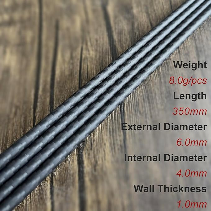 4pcs Carbon Fiber Tube 6mmx4mmx350mm,8/10/12/16/22/25/30mm Available, 3K roll Wrapped Twill Matte Finish.