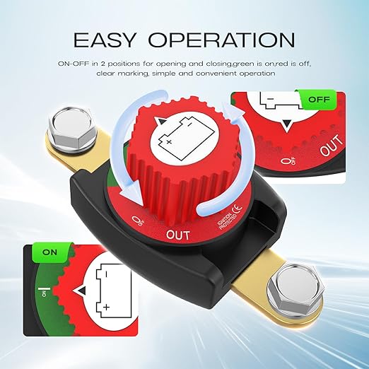 Side Post Battery Disconnect Switch, CNAODUN Battery Disconnect Switch12-48V, Car Battery Disconnect Switch for Car RV Boat and Vehicle(On/Off) Knob Removable