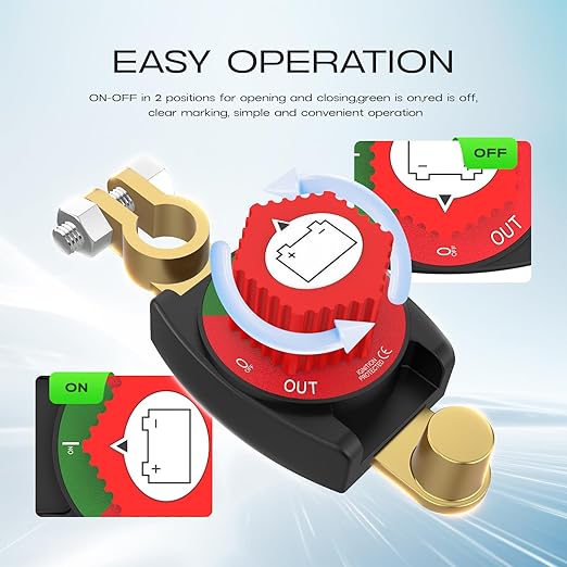 Top Post Battery Disconnect Switch, CNAODUN Battery Disconnect Switch12-48V, Car Battery Disconnect Switch for Car RV Boat and Vehicle(On/Off) Knob Removable