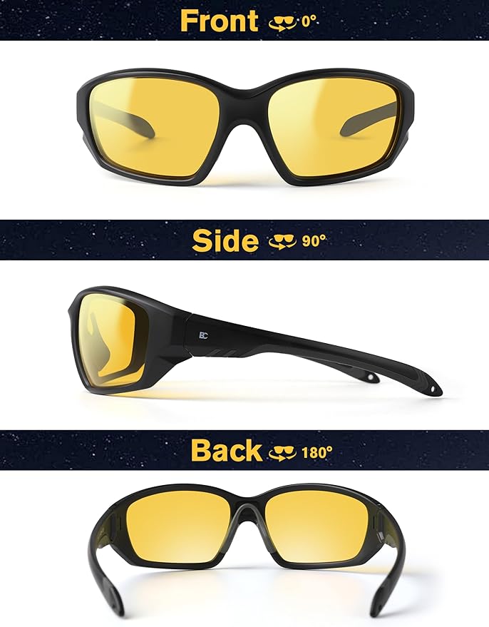 BIRCEN Night Vision Glasses for Driving: Running Cycling Sport Night Anti Glare Yellow Glasses for Men Women