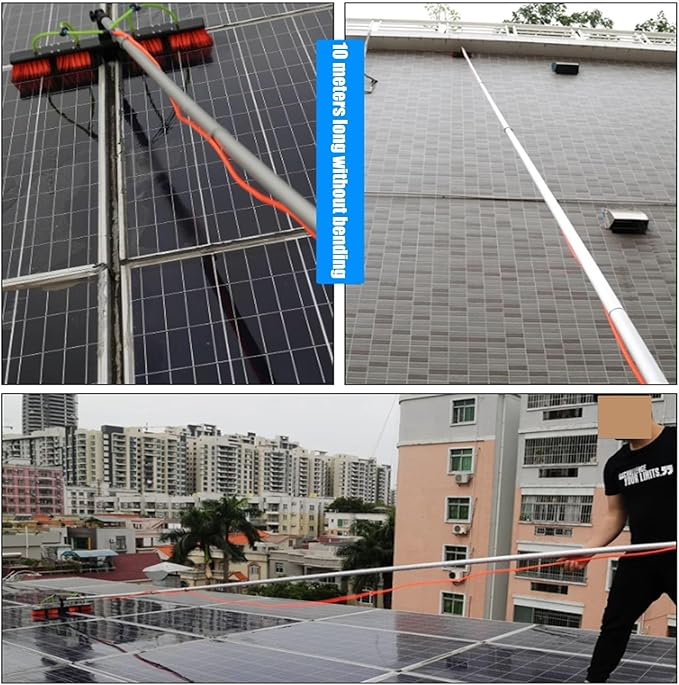 High Altitude Glass Window Cleaning Brush，Water Fed Pole Kit, 3-in-1 Aluminum Outdoor Window Cleaner,Cleaning Tool For Solar Panel，for Solar Panel, High-Altitude Clean(35cm/13.7in,10m/32.8ft)