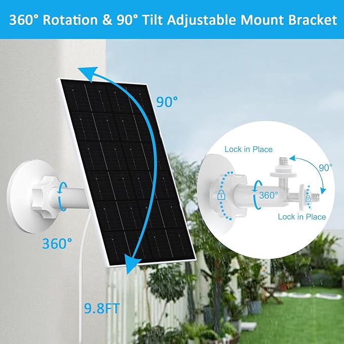 Zivif USB Solar Panel for Security Camera, 4W Solar Charger for Rechargeable Battery Camera, IP66 Waterproof, 360° Adjustable Mount, 9.8FT/3M Cable, 2 Pack