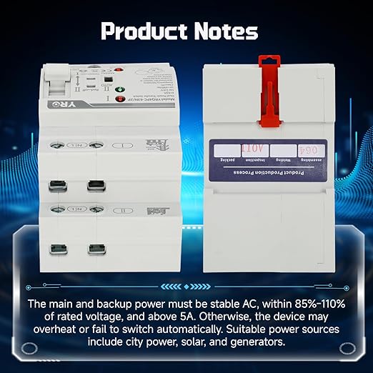 Mini ATS Automatic Transfer Switch 2P 63A 110V, Dual Power Automatic/Manual Transfer Switch for Generator and Home Power Backup, Fast Switching DIN Rail Mounted Changeover Switch AC 50/60Hz