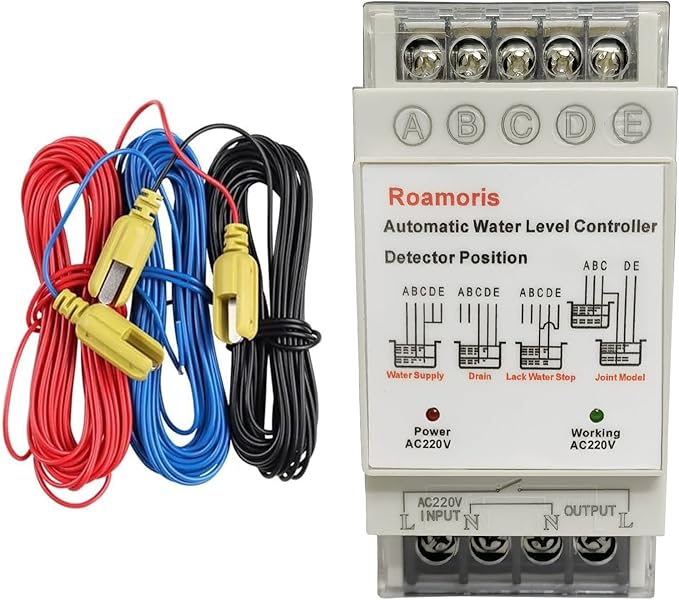 220V Automatic Water Level Controller,Liquid Level Sensor ,Auto Pump Float Switch Relay ,Pump Control with 6.5ft Detector,4 Modes NC04