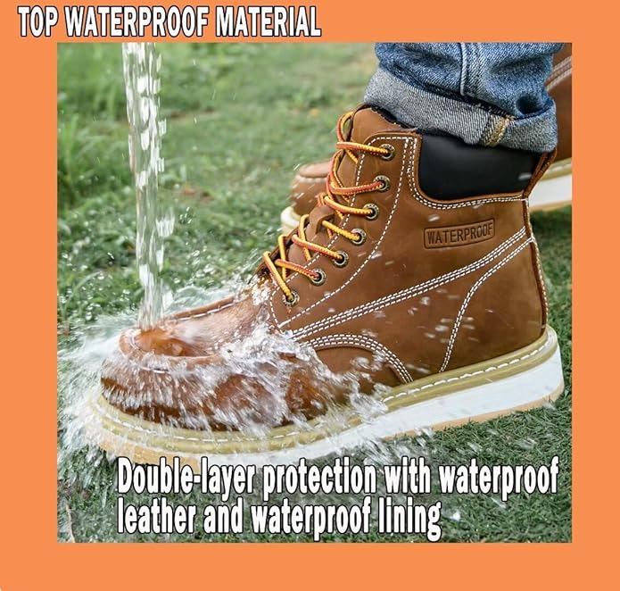 Work Boots for Men, 6" Soft Toe Wedge Sole Waterproof Safety Boots, Comfortable Construction Work Safety Shoes