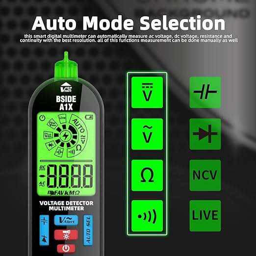 BSIDE Smart Digital Multimeter Tester Rechargeable Electrical Voltmeter Capacitance Diode Continuity Resistance Live Check AC DC Voltage Tester
