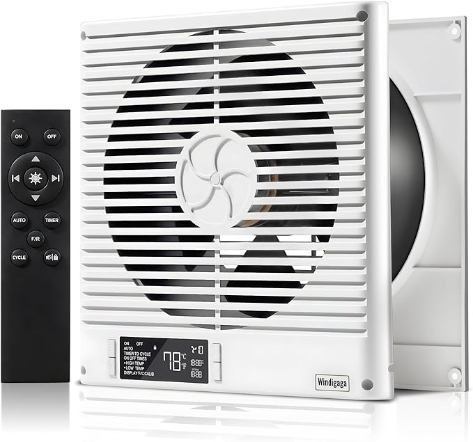 8" Room to Room Fan with Remote, 320CFM Through Wall Air Transfer Fan with Temperature Control, Reversible Airflow Design, 10 Speeds, Quiet Balance Exhaust Vent for Bedroom, Laundry,Kitchen