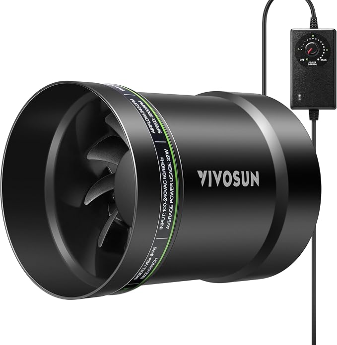 VIVOSUN 6" Inline Exhaust Fan & Speed Controller, Low Noise Workshop 345 CFM Duct Fan for HVAC Ventilation, Vent Booster Fan in Grow Tents, Basements, Bathrooms, Kitchens, Attics and 3D Printer