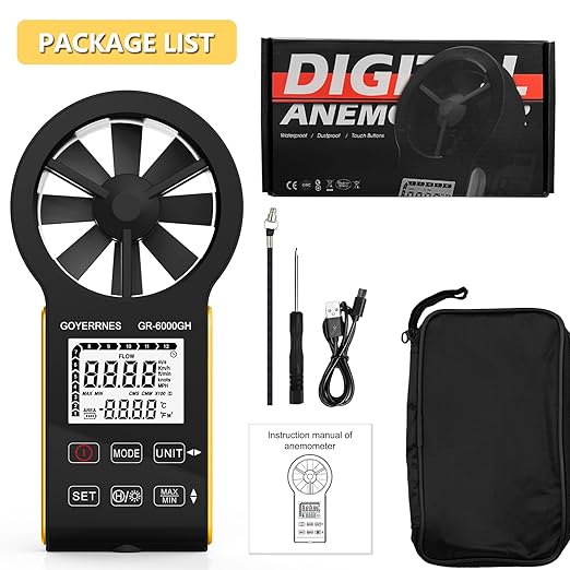 Handheld Anemometer CFM Meter, Rechargeable Digital Air Flow Wind Speed Gauge Meter CFM Measuring Device for HVAC Outdoor Sailing