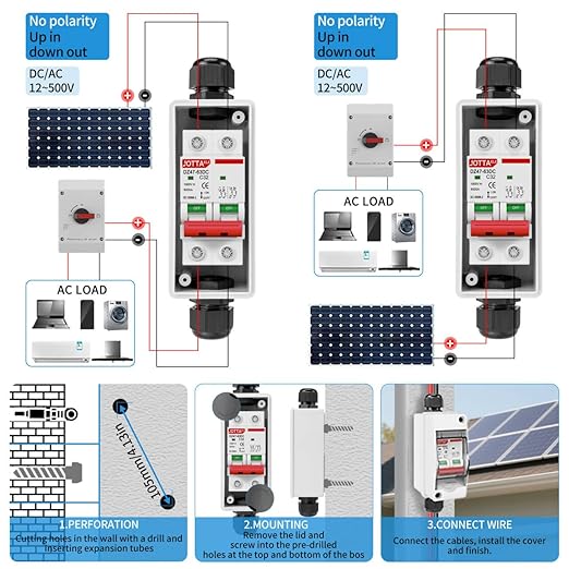 Miniature Circuit Breaker DC1000V 2P 40A,DIN Rail Mount DC MCB Solar Disconnect Switch,with IP65 Waterproof Distribution Protection Breaker Box