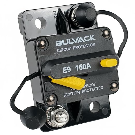 E9 1/4" Studs Hi-Amp 150A Circuit Breaker with Manual Reset for Marine Boat Trolling Motor Automotive RV Trailer Car Solar System Battery | 12V - 48V DC IP67 Switchable 150 Amp Surface Mount