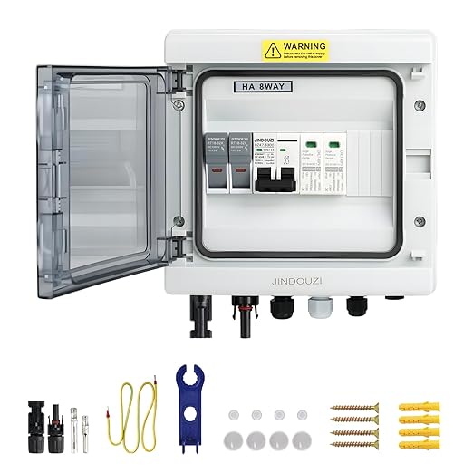 1 in 1 Out Solar Combiner Box,PV Combiner Box with 20A PV Fuse,DC 20A Circuit Breaker and Surge Protector,IP65 Solar Disconnect Switch Box for Indoor Outdoor Solar Panel System (1 in 1 Out 20A 500V)