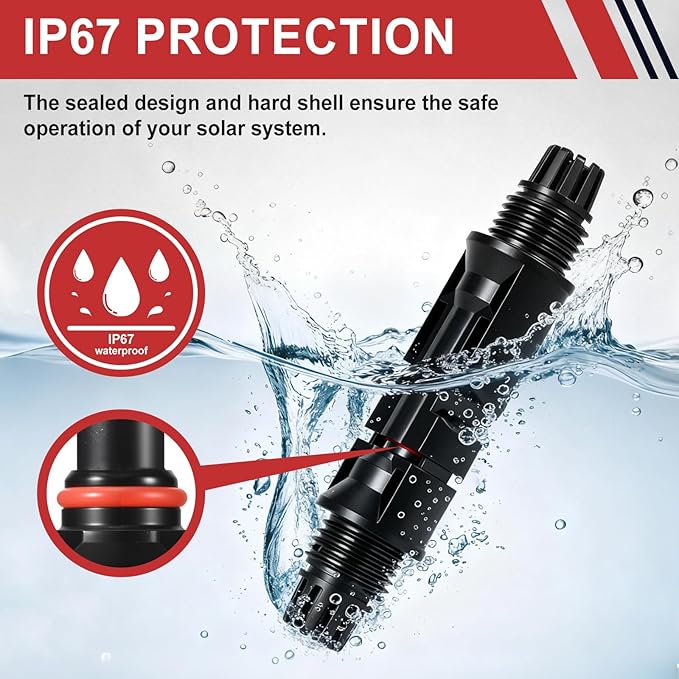 32 PCS Solar Panel Connectors MC4, 16 Pairs Male/Female + 2 Wrenches IP67 Waterproof 1000V/30A Solar Connectors，for Solar Power Systems (10AWG)