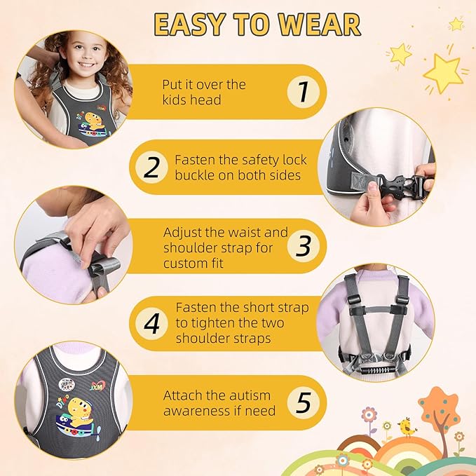 Safety Walking Harness for Big Kids 6-12, Anti-Elopement Vest Harness for Autism Special Needs ADHD, Reflective Leash with Handle for Autistic, Active Children, Adjustable Tether for Travel and Crowds