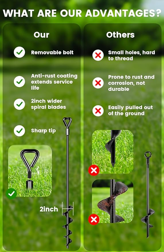 26-Inch Ground Anchors Heavy Duty, Trampoline Stakes Anchors Screw-in for High Wind, Earth Anchor with Strong Straps for Swing Sets, Trampolines, Mobile Home, Sheds, Carports(4x26in)