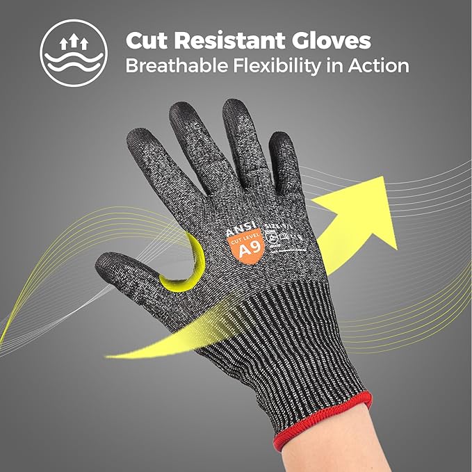 Donfri A9 Cut Resistant Work Gloves for Men, Safety Gloves for Men Touchscreen with Reinforced Thumb for Metal Glass Wood