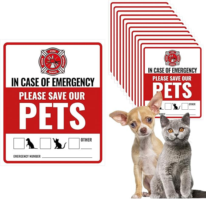 12Pcs Pets Inside Fire Rescue Sticker - 12x10cm Emergency Pet Alert Safety Decal for Doors, Vinyl Adhesive Smoke Alarm Warning Sign for Firefighters (Rescue Retriever)