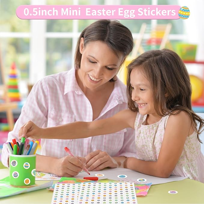 2400 Pcs Small Stickers for Kids,Easter Egg Mini Sticker Colorful Paper Decals 10 Egg Styles Self-Adhesive Stickers for Party Envelopes Scrapbook Gifts DIY Supplies,0.5in（Egg）