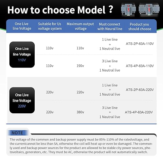 63Amp 110V AC Dual Power Automatic Transfer Switch, ATS 2P Manual Changeover Electrical Switch, Solar Back Up Power Auto Selector Overvoltage, Undervoltage 50/60Hz CE Certified