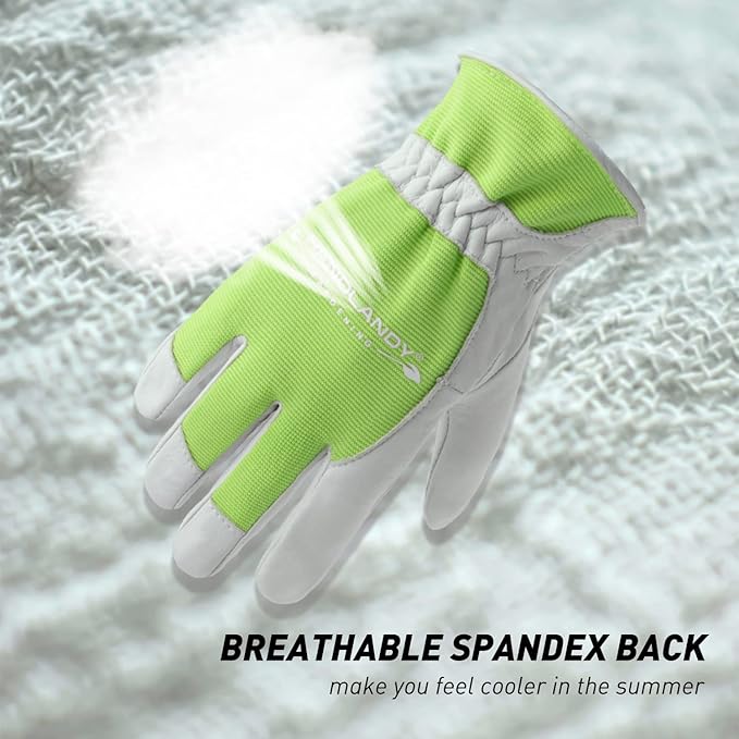 HANDLANDY Work Gloves for Women, Breathable Leather Gardening Glove for Yard Maintenance, Hand Protection with Touch Screen