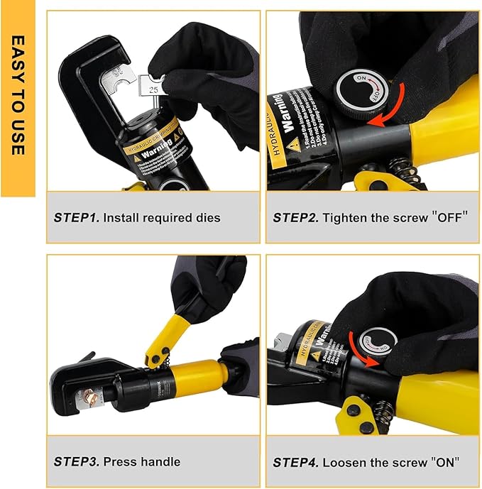 Hydraulic Crimping Tool and Cable Cutter,12 AWG to 2/0 (00), 10 Tons Battery Cable Crimper with 9 Crimping Dies, Hydraulic Wire Crimper Kit for Cable Lug, Ring Terminals, Wire Rope