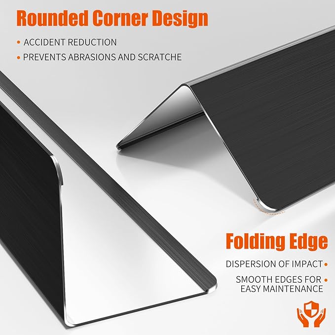 1x1x48 Inch 304 Stainless Steel Black Wall Corner Guards (10-Pack) Heavy Duty Rounded Corner Protector, Smooth Folded Edge Design for Wall Protection Stainless Steel Slab