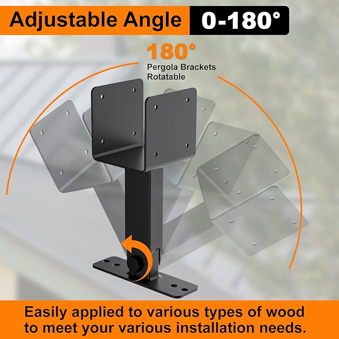 4x4 Heavy Duty Roof Riser Brackets Kit, TROPTOLKY Adjustable Angle Pergola Brackets, Black Metal Roof Riser Beam Bracket for Roof Pergola Gazebo Patio Cover (3 Pack)