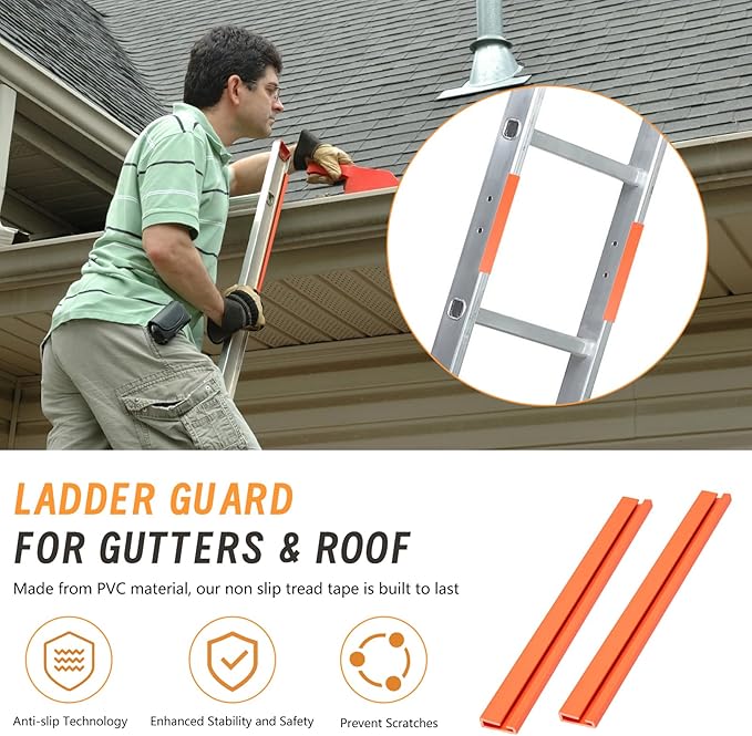 Ladder Stabilizer for Gutters & Roof, Ladder Guard Ladder Safety Covers Fits Extension Ladders with 1” Wide Offset “T”, Anti-Slip Scratch Protection Ladder Bumper Ladder Corner Protector