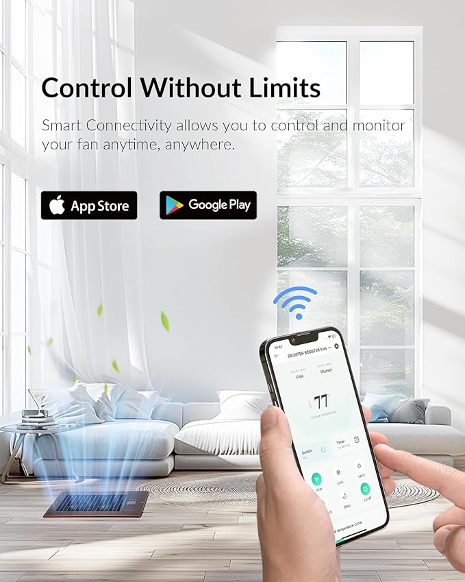 Super Quiet Register Booster Fan for 6" x 10" Register Holes, Smart Register Vent with Dual Intelligent Thermostat and WIFI App Control, Heating Cooling AC Vent Fan (ORB)