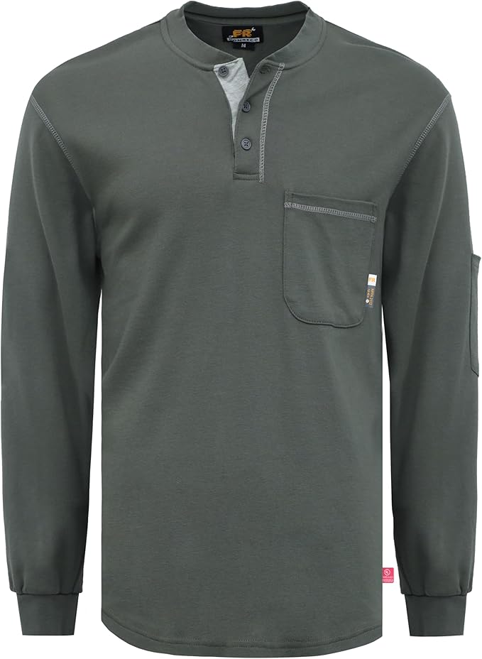 KONRECO FR Shirts for Men Long Sleeve 7oz Cotton Flame Resistant/Fire Retardant CAT2 Henley Shirt